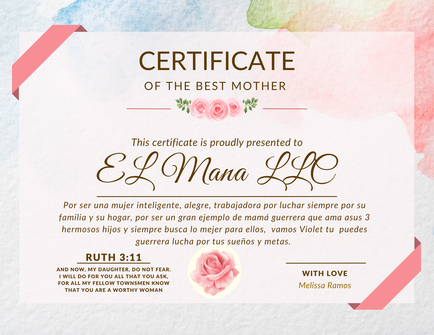 COSTUME COLOR MOM CERTIFICATE
