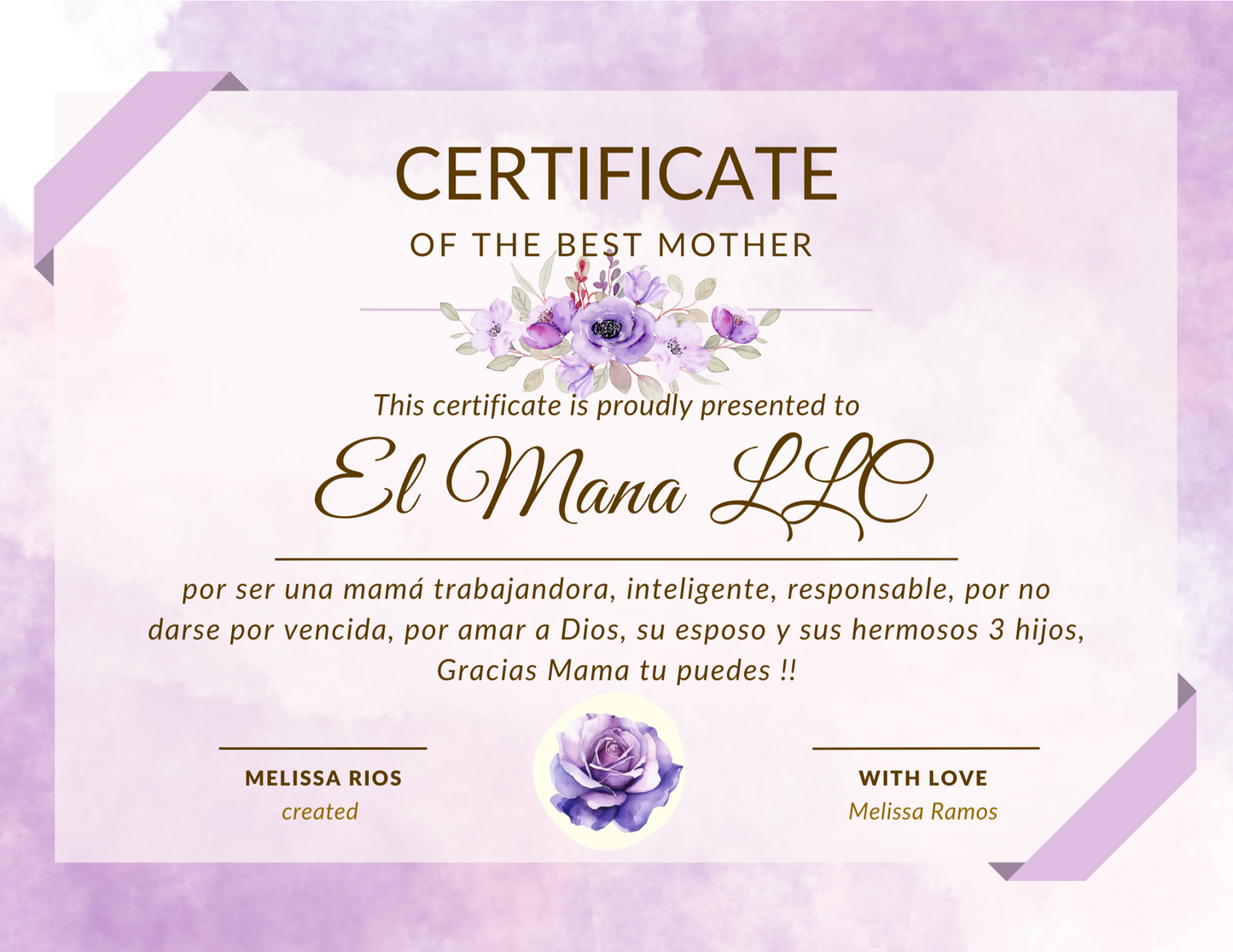 COSTUME COLOR MOM CERTIFICATE