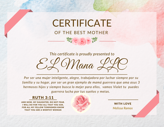 COSTUME COLOR MOM CERTIFICATE