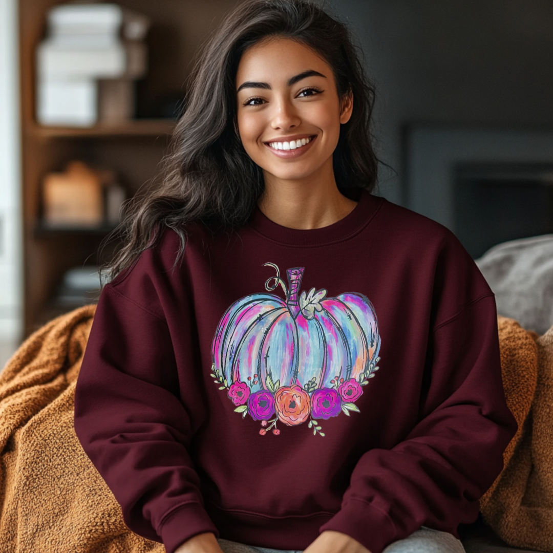 Water Color Pumpkin Crew Neck Sweatshirt