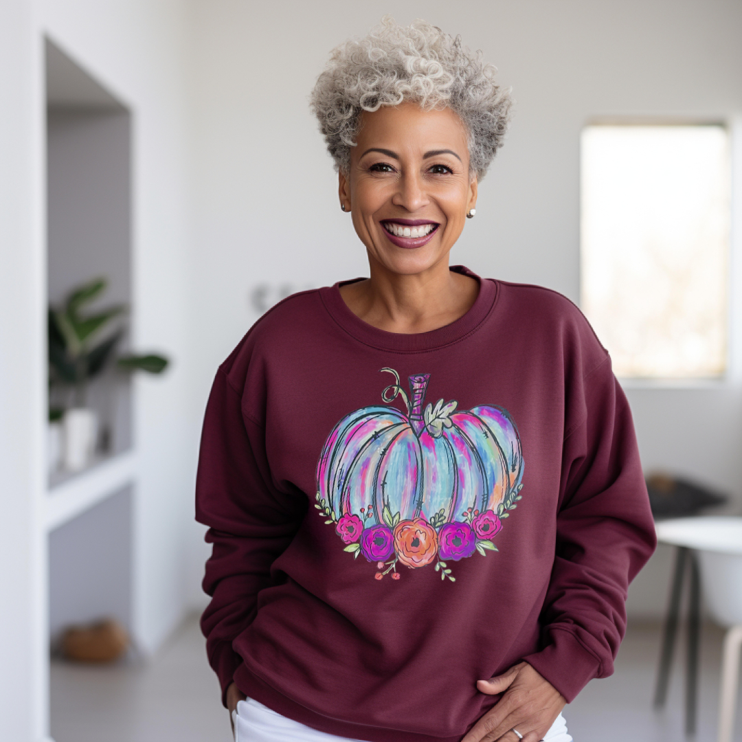 Water Color Pumpkin Crew Neck Sweatshirt