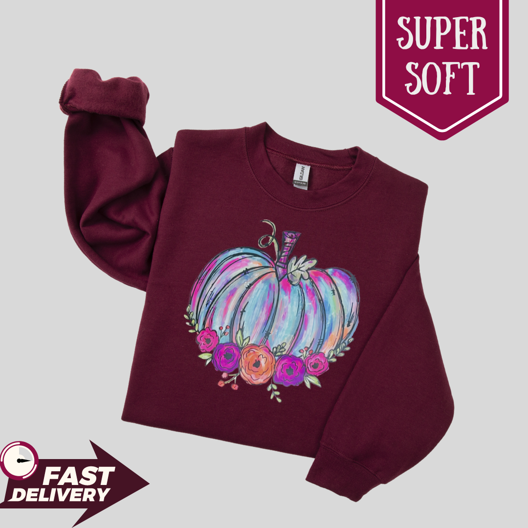 Water Color Pumpkin Crew Neck Sweatshirt