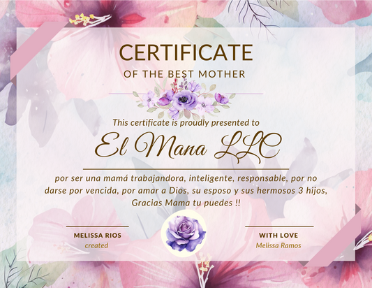 COSTUME FLOWER MOM CERTIFICATE