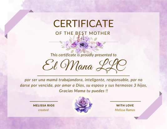 COSTUME COLOR MOM CERTIFICATE