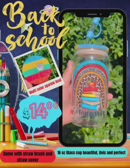 Teacher life rainbow 16 oz Glass Cup