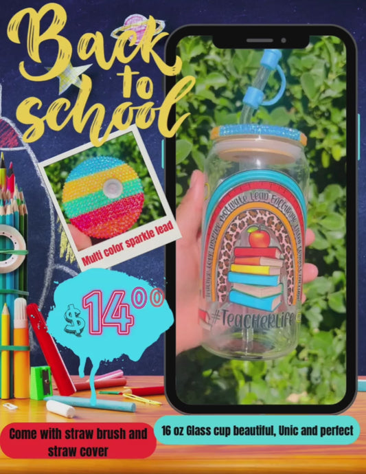 Teacher life rainbow 16 oz Glass Cup