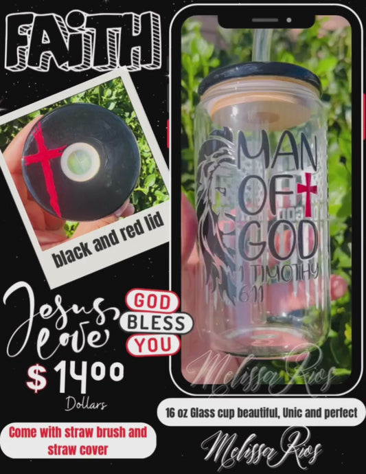 Man of God 16 oz glass cup