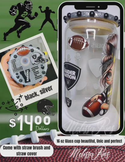 Raiders 16 oz glass cup