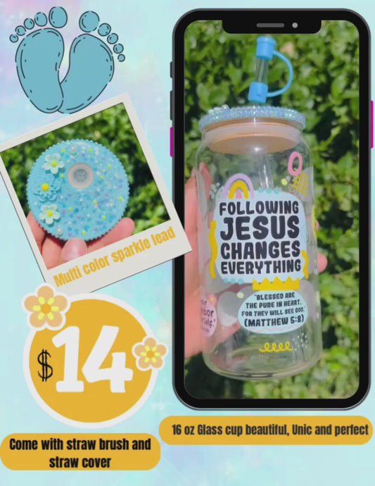 Following Jesus 16 oz Glass Cup