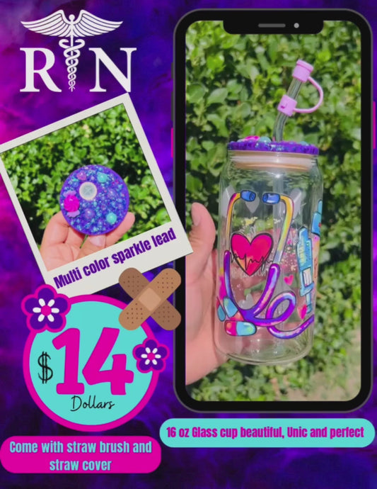 Nurse 16 oz Glass Cup